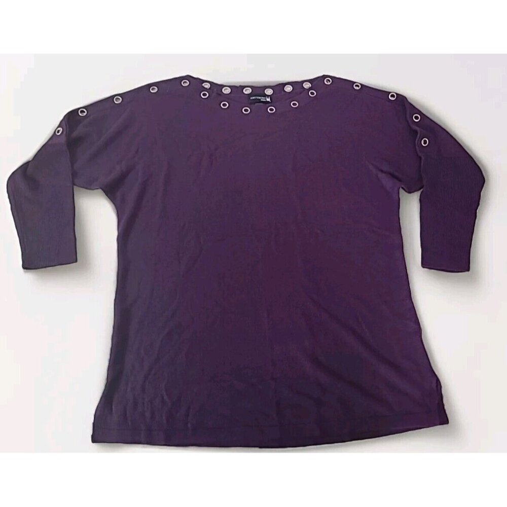 Antthony Originals Tunic Sweater Sz M Purple Pullover Grommets @ Collar & Sleeve